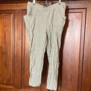 Jones New York Green Stripe High Rise Linen Blend Pull On Pants Size L pockets
